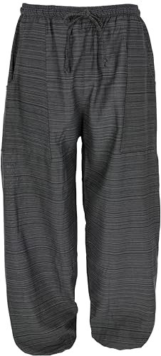 GURU SHOP Leichte Yogahose, Tai Chi Hose, Goa Hose, Freizeithose - Schwarz/grau, Herren, Baumwolle