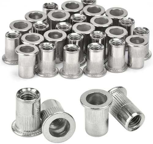 CAREDGO Nietmuttern M6 Edelstahl, 70 Stück Sortiment Set 15mm Blindnietmuttern Nietmuttern Silber Flachkopf Einnietmutter Gewindenieten Nietmuttern Edelstahl Sortiment für Maschinenbau