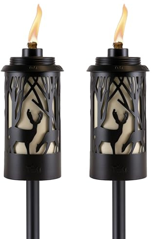 TIKI Brand Hunter Metal 64.5 Inch 2-Pack Torch, Patio, Backyard, and Lawn, Cabin Décor, Up North, Easy Installation, Outdoor Décor Torch, Black, 1123123