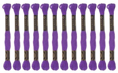 Sourcing karta 12 trådar broderigarn à 8 m av egyptisk långfiberbomull för broderiprojekt, armband, lila