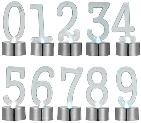 MAGICLULU 10 velas con números 0-9 LED, velas de cumpleaños sin llama, sin humo, velas iluminadas para decoración de tartas de Navidad, color plateado