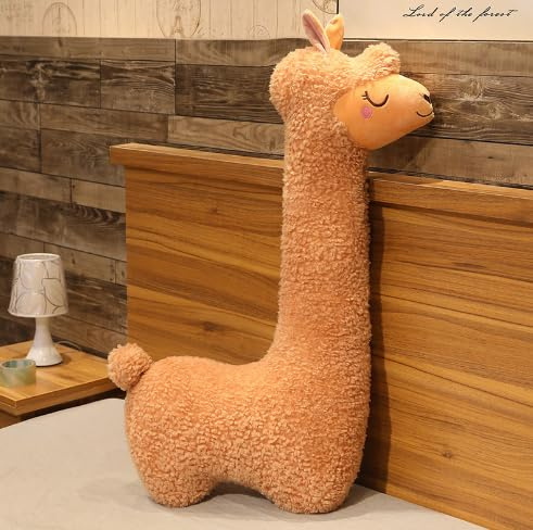 TRENSETGO Alpacka-plysch; lång plysch, sidosovkudde, heminredning, plysch, lama, present till flickvän, barn, pojkvän, älskare (130 cm, brun)