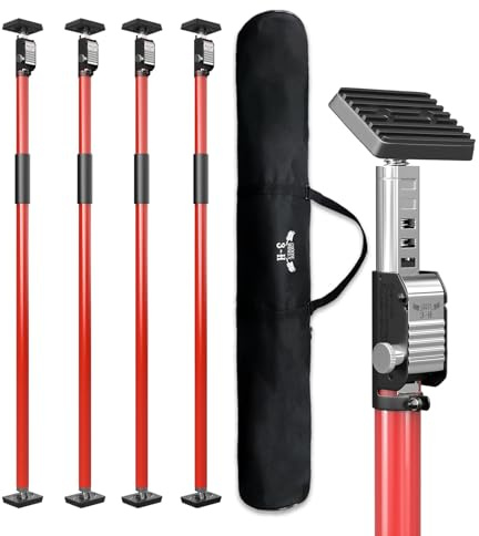 3-H 4X Ladungssicherung Transportsicherung Klemmstange Teleskopstützen 110-195cm, Montagestütze Teleskopstange Klemmbalken Ausziehbar Spannstange für PKW LKW Anhänger Auto, Stahl Baustütze (Rot)