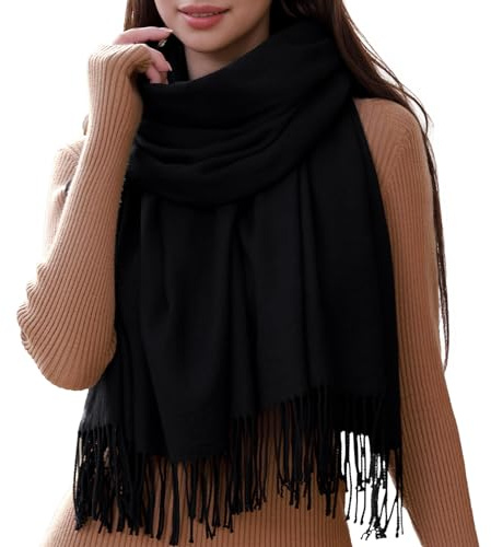 RIIQIICHY Ladies Black Scarf for Women Scarves Wraps Winter Cashmere Like Pashmina Shawl Wedding Gifts