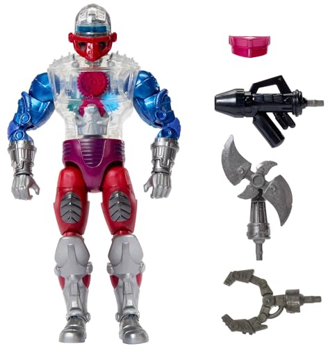 Masters of the Universe Masterverse Actionfigur ca. 18 cm, New Eternia Roboto, MOTU Spielzeugheld mit durchsichtigem Mechanik-Oberkörper, 30 Bewegungspunkte, JBP78