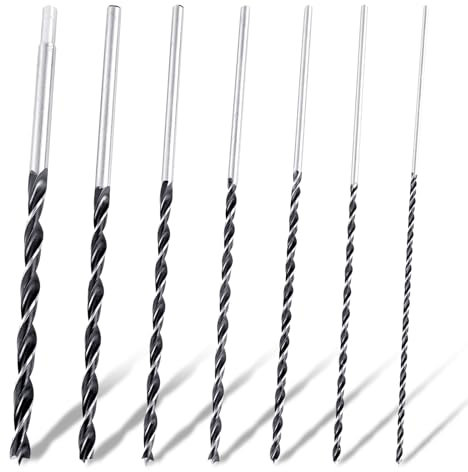 Bubuny Juego de Brocas para Madera 300mm Largo,7 Piezas Broca Madera Larg,Broca de Barrena,Diámetro 4/5/6/7/8/10/12 mm, Taladro de Barrena Estable, Preciso y Resistente a Roturas
