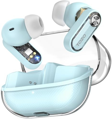 TOZO Crystal Pods Hybrid Active Noise Cancelling Earbuds, 38dB ANC Wireless Earbuds, AI-Enhanced Dual Mics for Clear Calls, Deep Bass, 35H Playtime, IPX5 Waterproof, Bluetooth 5.4, with App Custom EQ