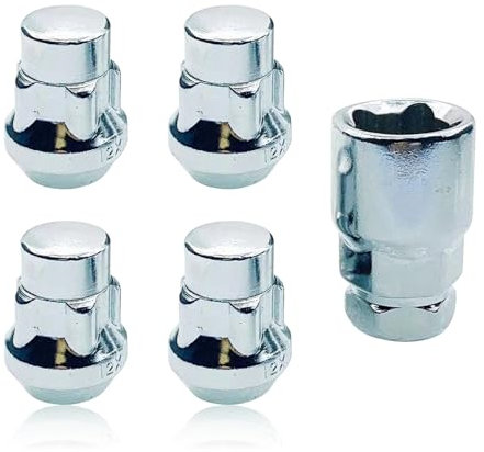 M12 x 1.5 Wheel Lock Lug Nut,Set of 5 Alloy Steel Security Locking Tire Anti-Theft Screws Wheel Sockets Tool with Lug Nut Key,Tapered Locking Bolts for Toyota Ford Nissan Honda Mazda Chrome
