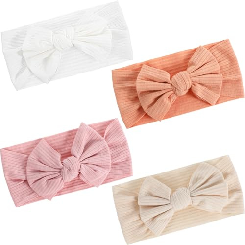 Giantree 4 Stück Baby Haarband, Stirnbänder Baby Baby-Mädchen Schleife Haarbänder High Elastisches stirnband Mädchen Nylon Schleife Stirnbänder Für Kleinkinder Neugeborene