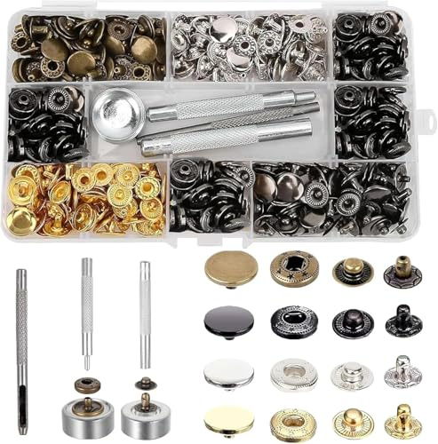 yolzhxe 320 styck Metalltryckknappar, Automatiska tryckknappar med installationsverktygssats, för DIY läderprodukter, jackor, bälten (4 färger, 12,5 mm)