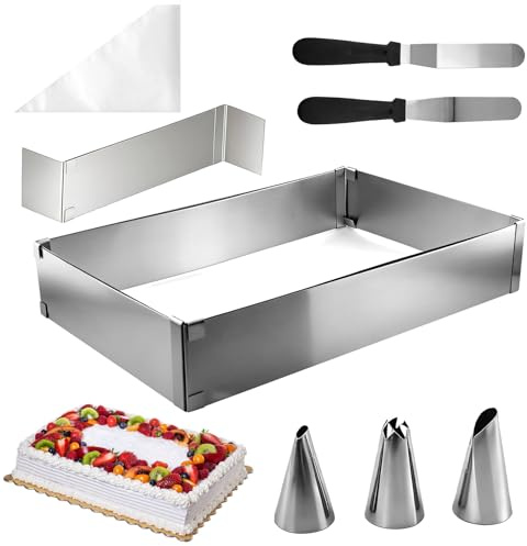 ZHUDALA Set di anelli rettangolari regolabili – Telaio in acciaio inox con divisore, spatula, sacchetto per pipa e nozzle, lavabile in lavastoviglie