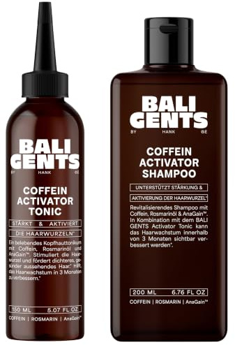 BALI GENTS Activateur Bundle - Shampooing à la caféine et eau capillaire avec huile de romarin, caféine et AnaGain™ - Routine du cuir chevelu en 2 étapes pour homme - 200 ml + 150 ml