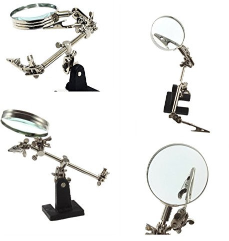 SOPORTE PARA SOLDAR CIRCUITOS CON BRAZOS PINZAS Y LUPA BASE DE HIERRO FUNDIDO GRAN CALIDAD