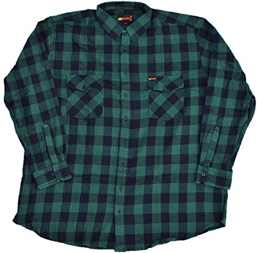 KAMRO Chemise en flanelle de style bûcheron, grandes tailles, 6 couleurs, à carreaux, 3XL-14XL, Vert/noir à carreaux, 4XL grande taille