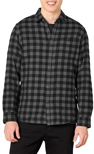 Amazon Essentials Men's Långärmad rutig flanellskjorta smal passform (färger i begränsad upplaga), Svart Kolsvart Buffalorutigt, XXL