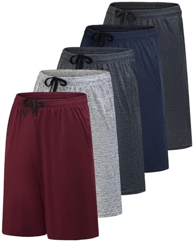 Mens Quick Dry Fit Dri-Fit Active Wear Athletic Performance Football Rugby 9 Inch Inseam Training Tennis Running Essentials Gym Shorts Hombre Stretch Fitness Casual Workout Tech Shorts -Set 5,3XL