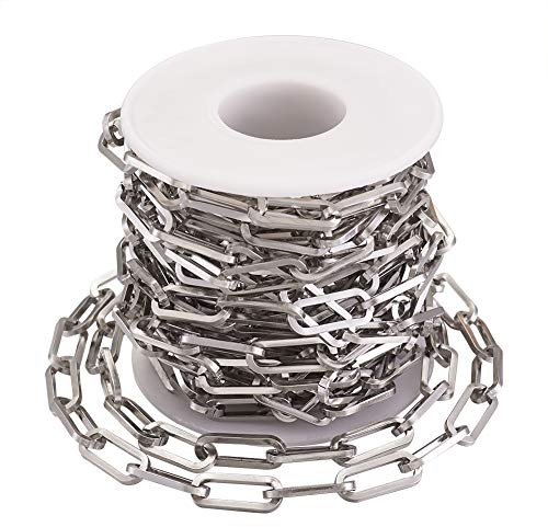 Pandahall 16.4 Feet 304 Stainless Steel Paperclip Chains Metal Necklace Chains 18x7x1.6mm Unwelded Strong Oval Cable Chain Links with Spool for Jewelry Making Bracelet Waist