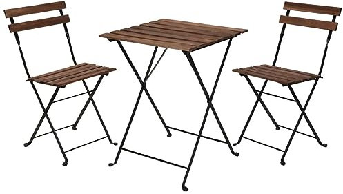 3-delad uteplats möbler bistro set utomhus trädgård trä metall bord hopfällbar stol