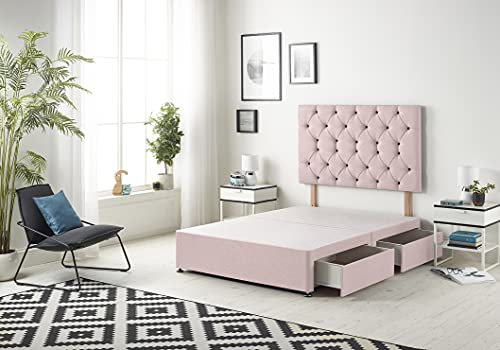 Bed Centre Premier Divan Base with 2 Drawers and Matching Headboard - Available in Multiple Fabrics and Colours (3FT Single, Plush Pink)