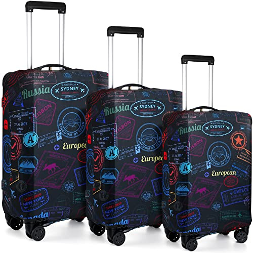 Sherr 3 Pieces Travel Luggage Cover Suitcase Protector Anti Scratch Suitcase Washable Baggage Covers(Vintage Theme,S/Medium/L)