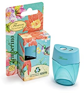 Pigna Pencil Sharpener with Tank, 2 Holes, Nature Flowers