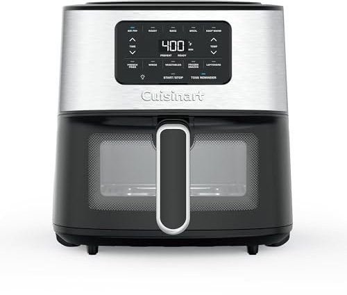 Cuisinart Air Fryer, 6-Quart Basket Large Fryer with 5 Cooking Functions to Roast, Bake, Broil, Air Fry and Keep Warm, 5 Airfryer Presets, Dishwasher-Safe Parts, AIR-200NAS, Stainless Steel & Black
