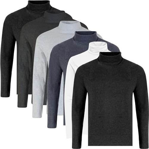 Mens 6 Pack Shirts Plain Roll Neck Basic T Shirt Top Multi Pack Set, Assorted, XL