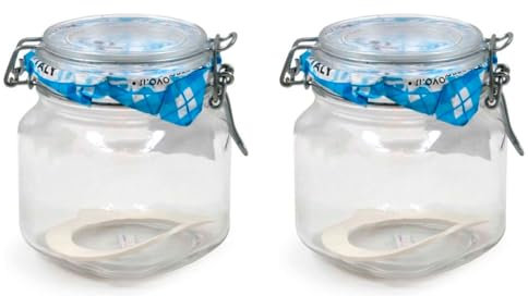Acan Tradineur - Pack de 2 tarros de Vidrio herméticos Primizie, Incluyen Junta de Goma, Bote, Frasco Multiusos para almacenar conservas, legumbres, Pasta, Galletas - 13 x 10 cm - 750 ml