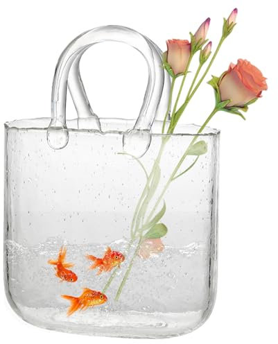 Handtasche Vase, Geldbörse Vase für Blumen einzigartige Handtasche Vase 7.7x11in sprudelte Klarglas Geldbeutel dekorativ Transparent