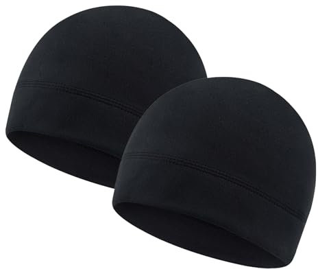 ATSNOSH 2 Stück Running Mütze für Herren Damen, Schwarz Beanie Mütze, Sportmütze Laufmütze, Fleece Thermo Fahrrad Mütze, Winddichte Atmungsaktiv (DE/NL/SE/PL, Alphanumerisch, Einheitsgröße, 2 Stück)