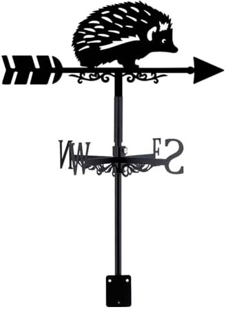 SUPERDANT Hedgehog Weather Vane Cute Hedgehog Wind Vanes Black Metal Wind Vanes Animal Weather Vanes Weathervane Garden Ornament for Farmhouse Garden Outdoor Yard Roof Shed Paddock Decoration