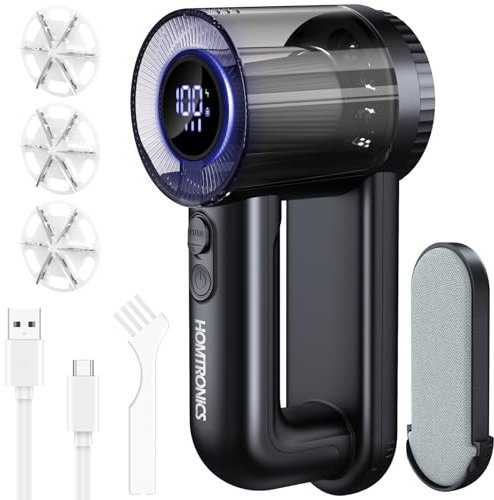 Homtronics Electric Lint Remover, 2000mAh Rechargeable Bobble Shaver for Clothes and Furniture, Adjustable 3-Speed, 6-Leaf Blade, LED Display, Quick and Effective Removal of Pills and Bobbles (Black)