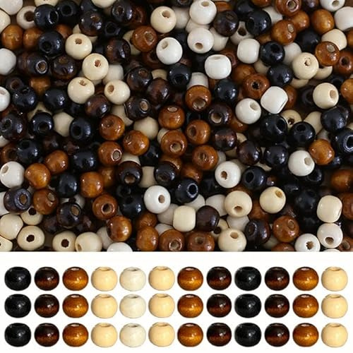 HERZWILD 1000 perline in legno con foro grande, colori naturali, vintage, rotonde, in legno naturale, per capelli, macramè, rosario, bracciali, gioielli (7 x 8 mm)