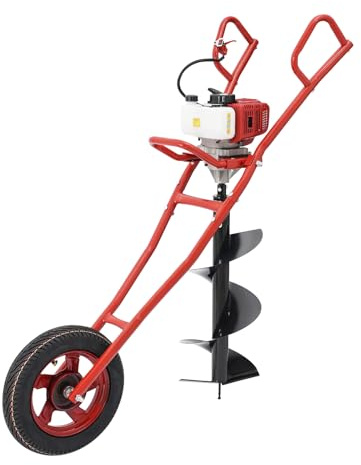 LIAIZE Trivella a benzina Post Hole Digger, macchina funeraria 52CC, 8800 ± 300 rpm, trapano a gas a 2 tempi, trivella da giardino, monosicorda con carrello