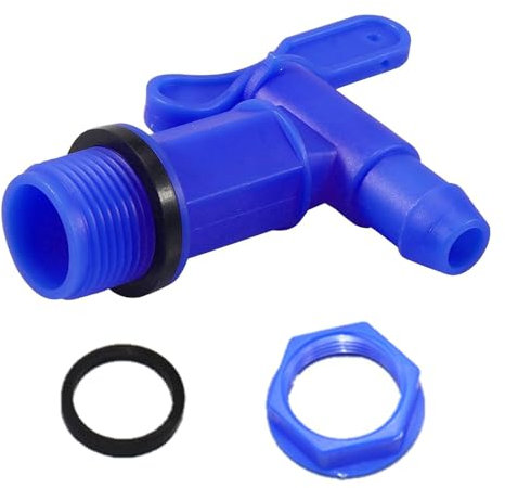 Rubinetto per cisterna dell'acqua, filettatura da 25 mm, connettore standard IBC, con chiusura a filo in plastica, per barili di pioggia, serbatoio, giardino (blu)