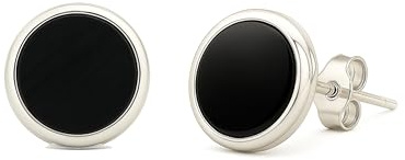 PURAJA Orecchini a bottone con pietre preziose in argento sterling 925: Tormalina Nera | Orecchini con pietre preziose da donna con chiusura a bottone | Adatto alle persone allergiche