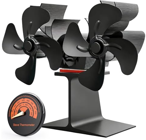 Lifegogo Silent Operation Log Burner Fan: 8 Blades Wood Burning Stove Fan Heat Powered with Magnetic Thermometer Fireplace Accessories Tools for Fireplace Wood Stove