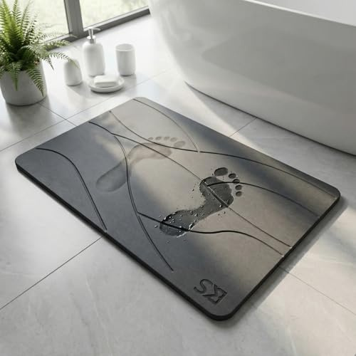 Alfombra diatomita baño de secado rápido, alfombra de piedra diatomita para baño con superficie antideslizante, diseño ultrafino y antibacteriano, alfombrilla baño resistente a la humedad y al moho