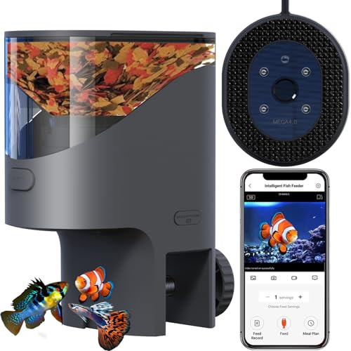 YAMOSO Distributeur Nourriture Poisson WiFi, Caméra 2.5K HD, App 2.4/5G, Dosage Précision 0,2g Anti-Blocage pour Vacances, Réservoir 200ML Anti-Humidité, Programmable pour Aquarium & Mer