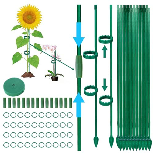 Sostegno per Piante con 20 Bastoni per Piante, 40 Clip per Piante, Legamenti Piante 1M, 15 Connettori, Supporto per Piante Rampicanti, Pali per Orto Sostegni per Pomodori,Piselli, Cetrioli,Fiori