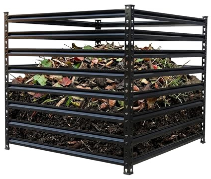 Relaxdays Compostador metálico, biocompostador jardín, 90×100×100 cm, 900 l, para Hojas, Acero galvanizado, Negro