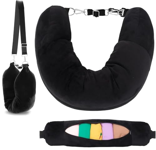 BUOAZR Cuscino Viaggio Riempibile, 18x78cm Cuscino Collo Aereo Cervicale da Viaggio, Cuscino Viaggio Riempibile Polivalente(Senza Riempitivo) Con Tracolla Regolabile,Adatto A Viaggi In Auto, Aereo