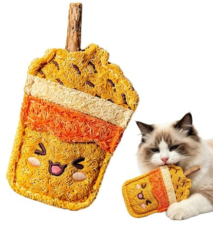 Générique Katzen Kauspielzeug - Milchteebecherförmiger Luffa Kaugefährte Für Haustiere - Zahnungsspielzeug Für Katzen Und Kätzchen - Für Die Zahnreinigung, Bewegung, Beschäftigung Und Stimulation