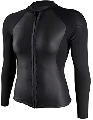 O'Neill Wetsuits Women's Bahia 1/.5mm Full Zip Jacket, Glide Black, 6