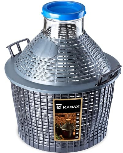 KADAX Glasballon, Gärballon mit Kunststoffkorb, Weite Öffnung, Gummistopfen, Weinballon, Glasgärballon, Flasche, Glasflasche, Gallone, Gärbehälter, Gäreimer (25L)
