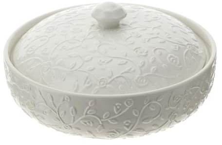 Hervit Ciotola in Porcellana Romance con Coperchio - Scatola Regalo - Ciotola Porta Vivande, Contenitore in Porcellana, Contenitore Cibo, Antipasti, Portacioccolatini - Ø20x10,5cm