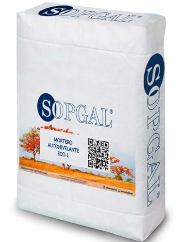Mortero Autonivelante ECO-1 Sopgal - 25 kg. - Altas prestaciones en base agua para nivelar suelos interiores y exteriores. Resistente al roce y al desgaste