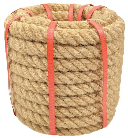 Glfcai 1 Inch x 50 Ft Hemp Rope, 900 Lbs Working Strength, 4 Strand Twisted Cord for Tug of War, Porch Swings, Landscaping & Decor