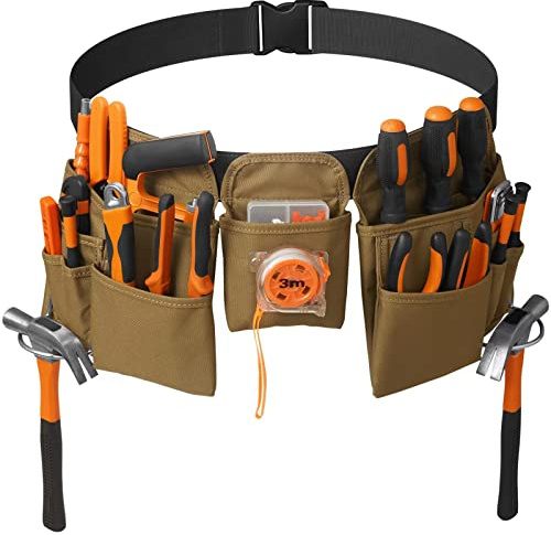 KOYYTO 19 Pocket Tool Belts with Quick Release Buckle, Adjustable Utility Belt,Work Apron for Men and Women,for Garden,Electrician,Carpenter,Construction,Gifts(Khaki)