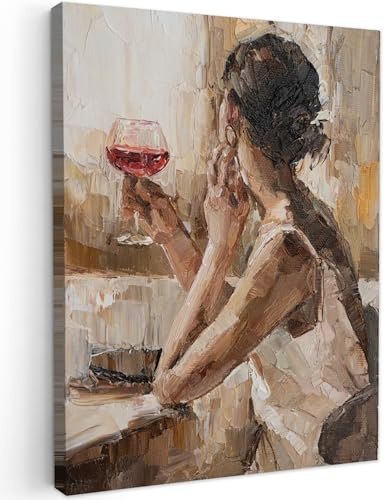 MuchoWow© Quadri Grandi Dimensioni 50x70 cm Quadretti Da Parete Quadro Moderno Camera Da Letto Stampa Foto Su Tela Soggiorno Con Cornice DecorazioniColore a olio - Donna - Vino
